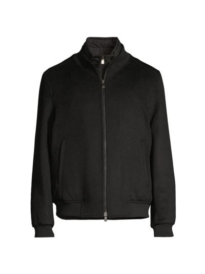 Shop Corneliani Men's Wool Bomber Jacket In Black