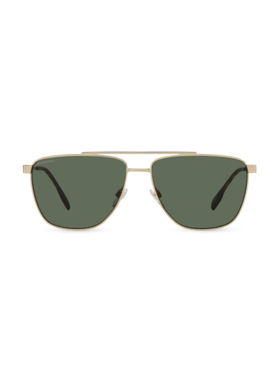 Shop Burberry Men's Blaine 61mm Metal Pilot Sunglasses In Light Gold