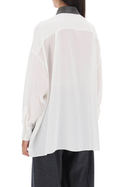 Shop Brunello Cucinelli Shirt With Shiny Collar In White