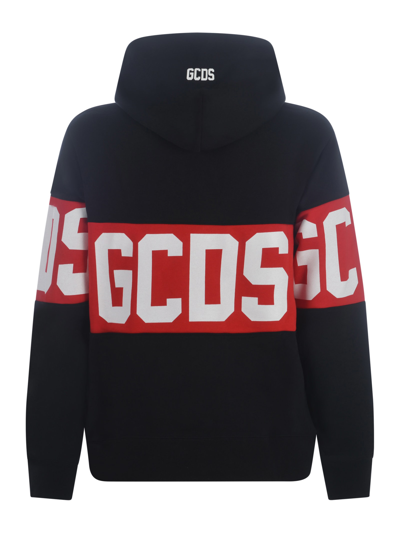 Shop Gcds Hooded Sweatshirt  Banda Logo In Cotton In Nero