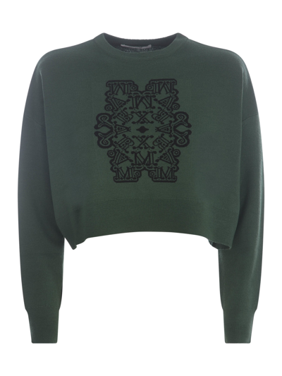 Shop Max Mara Sweater  Sir In Jacquard Wool In Verde Militare
