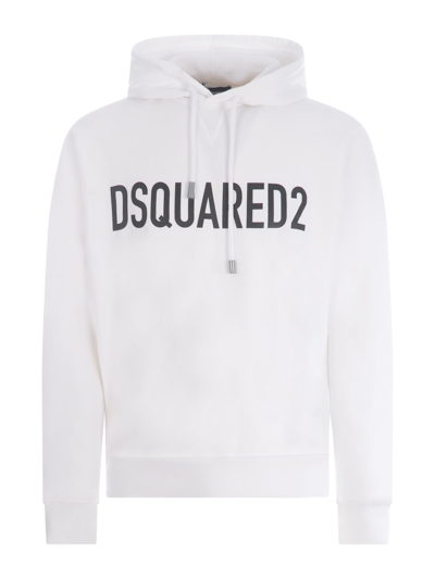 Shop Dsquared2 Hooded Sweatshirt  In Cotton In Bianco