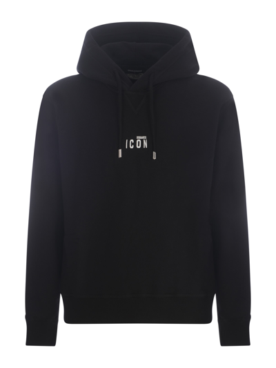 Shop Dsquared2 Hooded Sweatshirt  Icon Small In Cotton In Nero