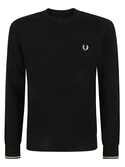 Shop Fred Perry Waffle Stitch Jumper In Black