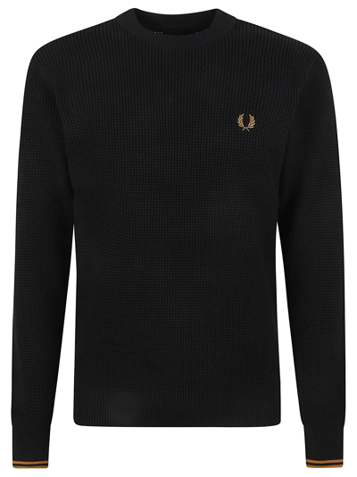 Shop Fred Perry Logo Round Neck Sweater In Navy
