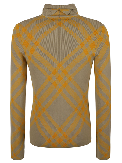 Shop Burberry Knit Roll Neck Sweatshirt In Hunter Ip Check