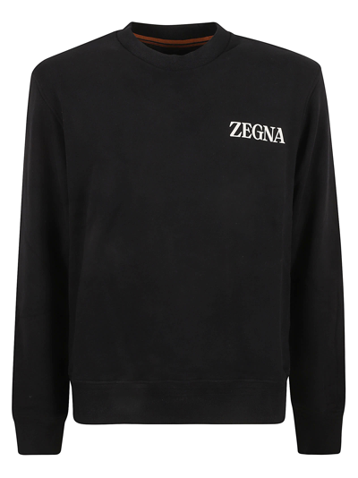 Shop Zegna Cotton Crewneck Sweatshirt In Black
