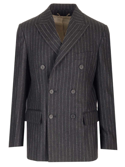 Shop Golden Goose Flannel Pinstripe Blazer In Grey