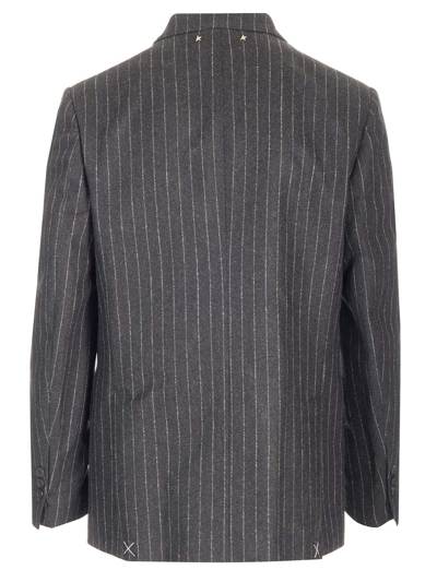 Shop Golden Goose Flannel Pinstripe Blazer In Grey