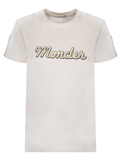 Shop Moncler Logo Print T-shirt Cream In White