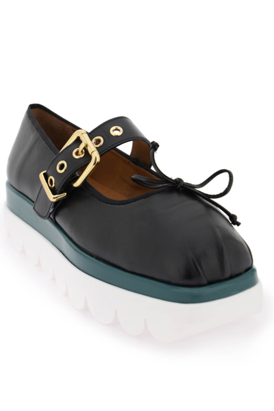Shop Marni Nappa Leather Mary Jane With Notched Sole In Black (white)