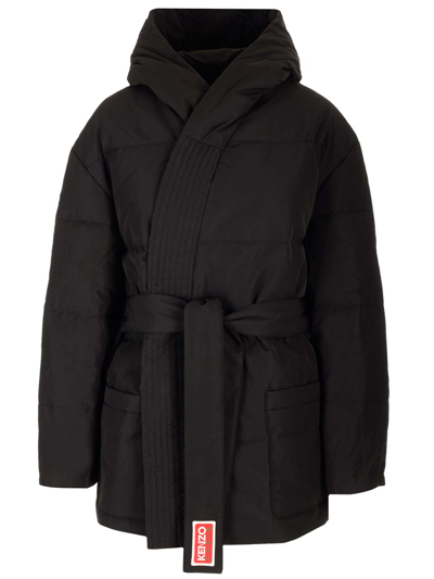 Shop Kenzo Kimono Down Jacket In Black