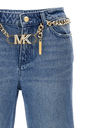Shop Michael Kors Flare Chain Belt Jeans In Light Blue