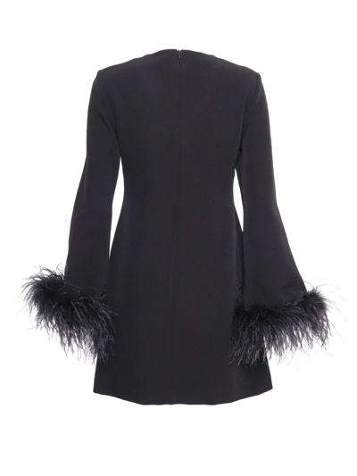 P.a.r.o.s.h Parosh Feather Trim Mini Dress With Elegant Silhouette And Keyhole Detail In Black
