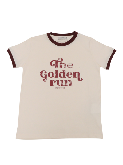 Shop Golden Goose The Golden Run T-shirt In Cream