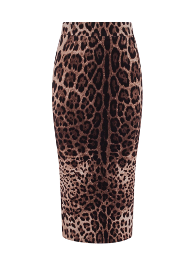 Dolce & Gabbana Leopard Jacquard Chenille Pencil Skirt In Natural Print