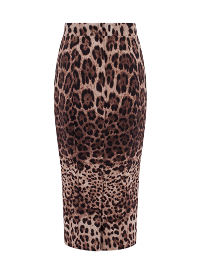 Dolce & Gabbana Leopard Jacquard Chenille Pencil Skirt In Natural Print