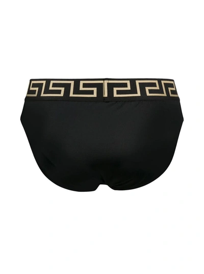 Shop Versace Black Swim Briefs With Medusa Head And Greca Motif In Polyamide Stretch Man