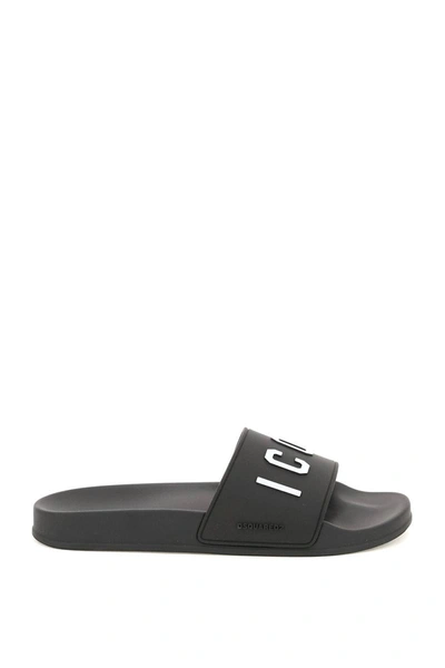 Shop Dsquared2 'icon' Rubber Slides In Black