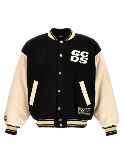 Shop Gcds Embroidered Bomber Jacket Coats, Trench Coats White/black