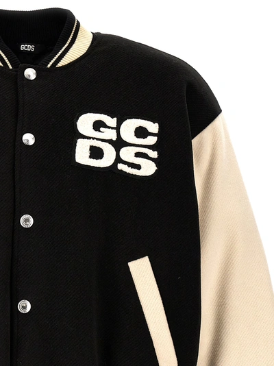 Shop Gcds Embroidered Bomber Jacket Coats, Trench Coats White/black