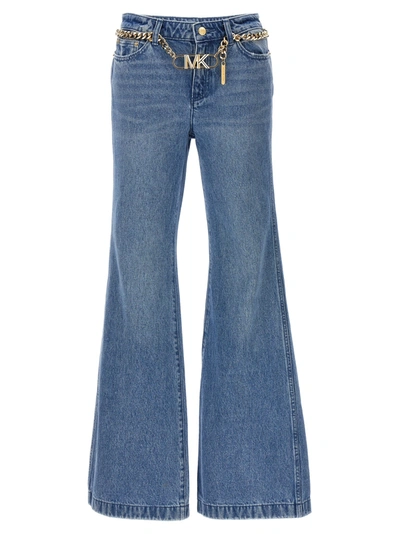 Shop Michael Kors Flare Chain Belt Jeans Light Blue