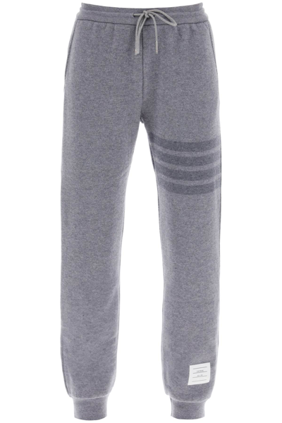 Shop Thom Browne Knitted Joggers With 4 Bar Motif In Grey