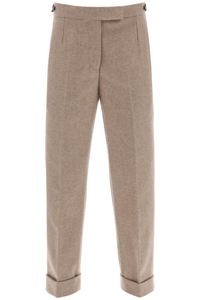 Shop Thom Browne Cropped Wool Flannel Pants In Beige