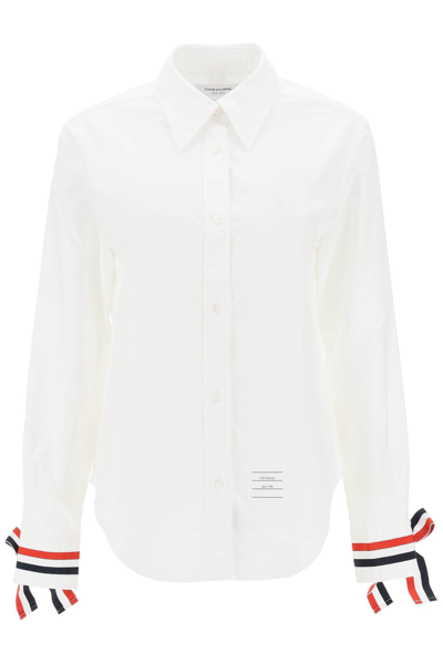 Shop Thom Browne Oxford Shirt With Tricolor Detailing In White