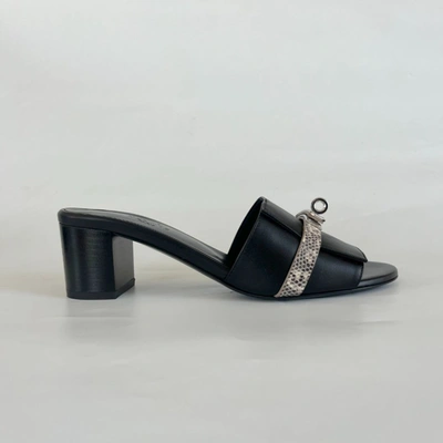 Pre-owned Hermes Hermès Gigi 50 High Heel Sandal In Calfskin And Natura Lizard, 37.5
