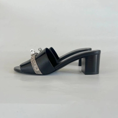 Pre-owned Hermes Hermès Gigi 50 High Heel Sandal In Calfskin And Natura Lizard, 37.5