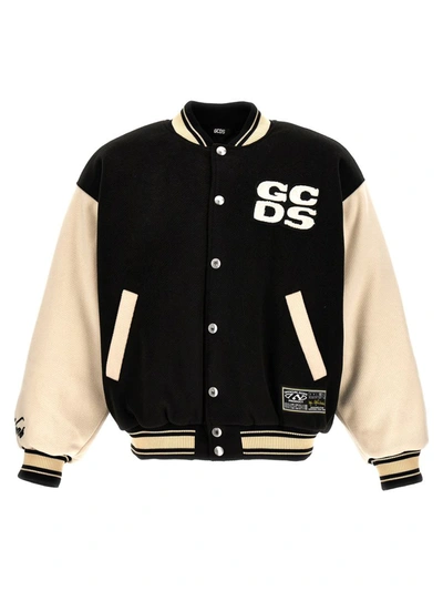 Shop Gcds Embroidered Bomber Jacket In White/black