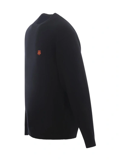 Kenzo Black Knit Jumper With Boke Flower Logo Patch On The Chest In Wool Man In Black