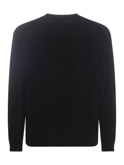Kenzo Black Knit Jumper With Boke Flower Logo Patch On The Chest In Wool Man In Black