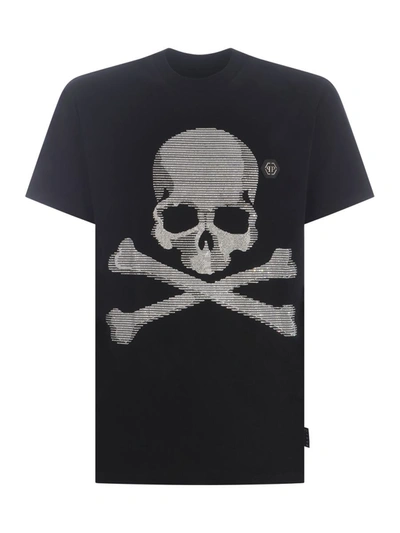 Philipp Plein Rhinestone Crew Neck T-shirt With Skull Graphic In Black