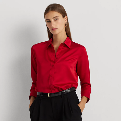 Shop Lauren Ralph Lauren Classic Fit Satin Charmeuse Shirt In Martin Red