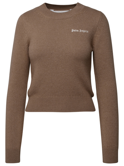 Shop Palm Angels Woman  Beige Merino Wool Blend Sweater In Brown