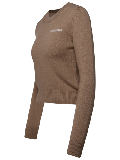 Shop Palm Angels Woman  Beige Merino Wool Blend Sweater In Brown