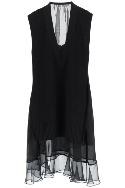 Shop Sacai Midi Dress With Knitted Panel Women In Black