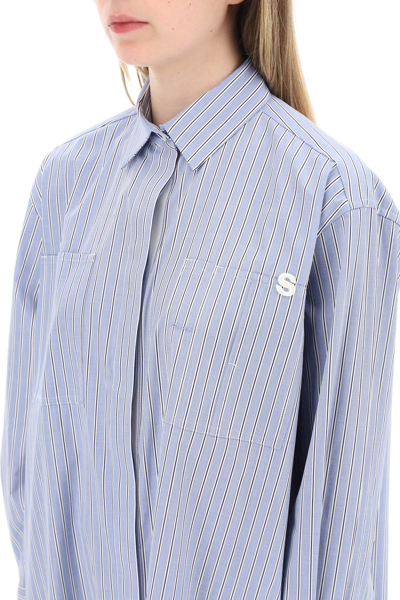 Shop Sacai Striped Cotton Poplin Shirt Women In Blue