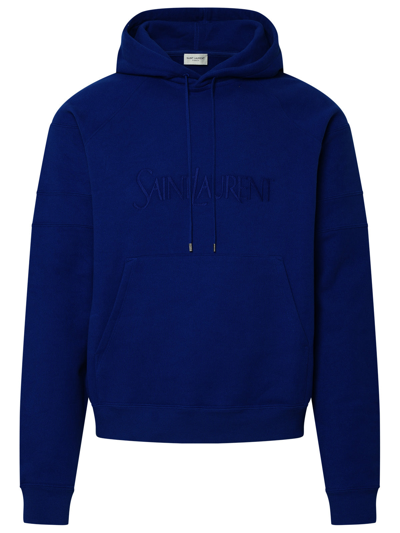Shop Saint Laurent Blue Cotton Sweatshirt Man