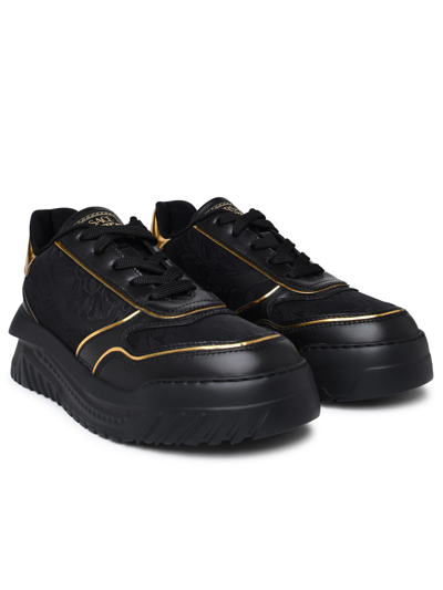 Shop Versace Man  'odissea' Sneakers In Calf Leather And Black Fabric