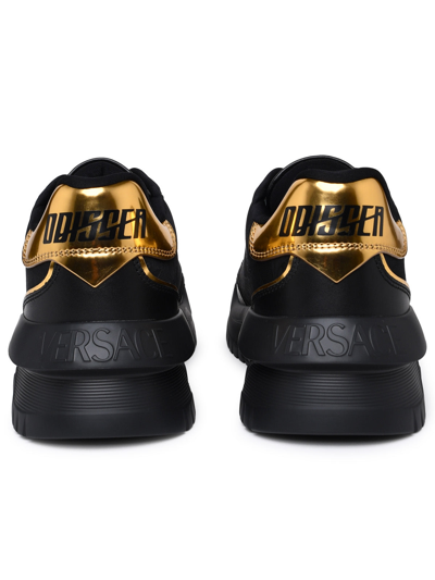 Shop Versace Man  'odissea' Sneakers In Calf Leather And Black Fabric