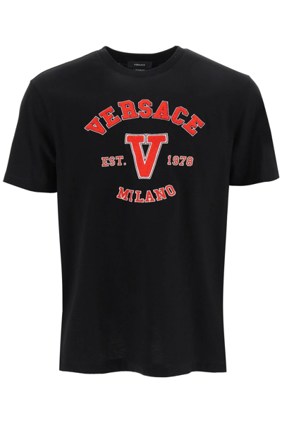 Shop Versace Mitchel Logo Varsity T-shirt Men In Black