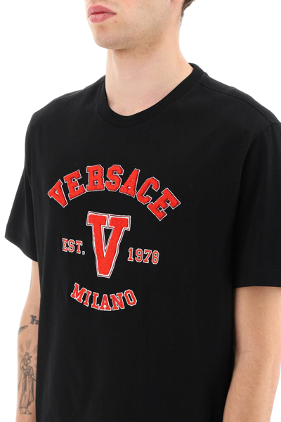 Shop Versace Mitchel Logo Varsity T-shirt Men In Black