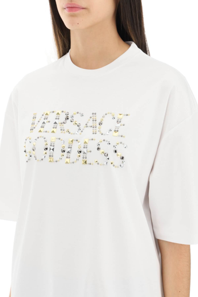 Shop Versace Goddess T-shirt With Studs Women In White