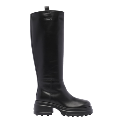 Shop Tod's Platform Leather Boots In Black