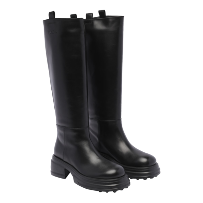 Shop Tod's Platform Leather Boots In Black