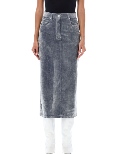 Shop Msgm Velour Midi Skirt In Grey