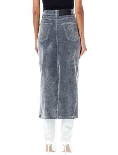 Shop Msgm Velour Midi Skirt In Grey